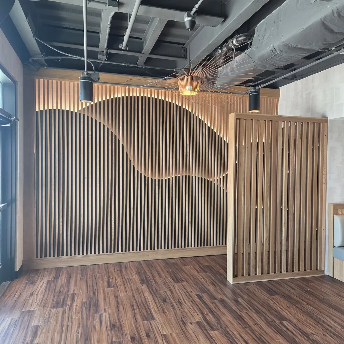 Custom wood slat wall paneling