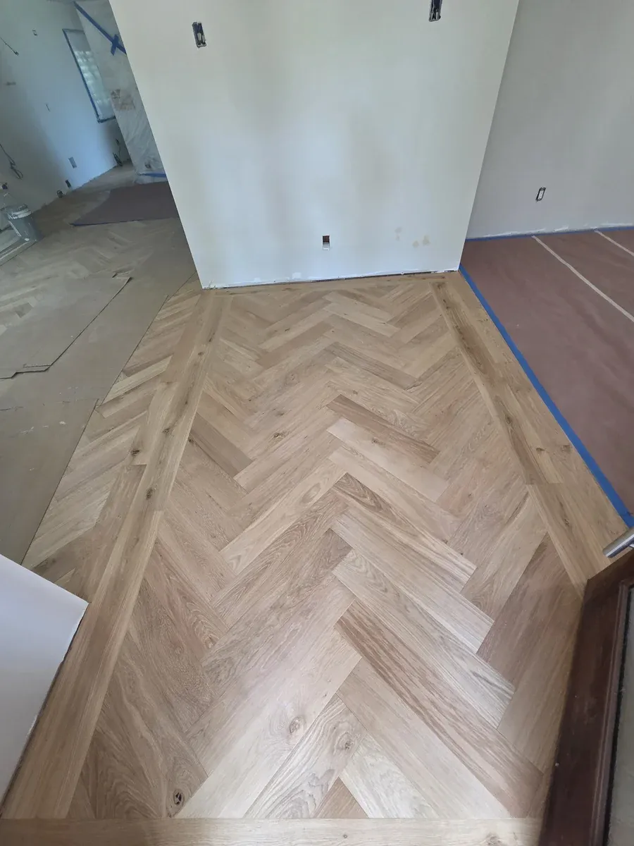 Herringbone hardwood floor installation