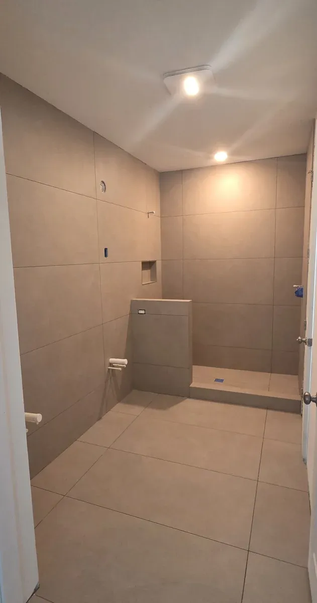 Large format tile walk-in shower